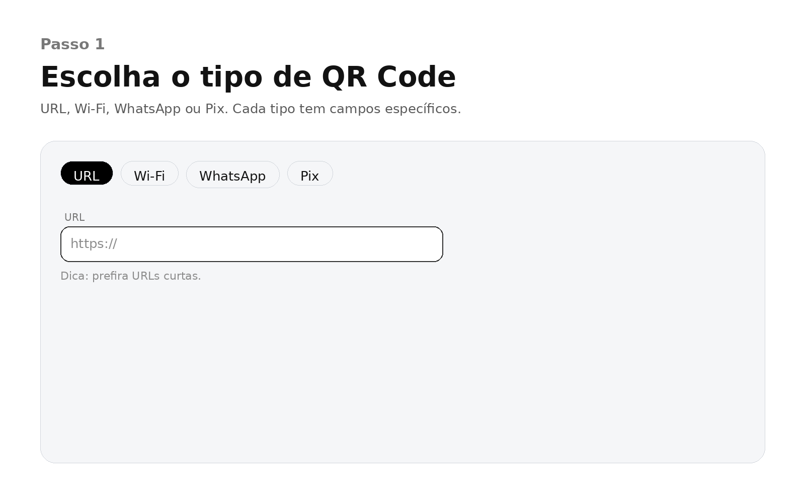 Selecionando o tipo de QR Code