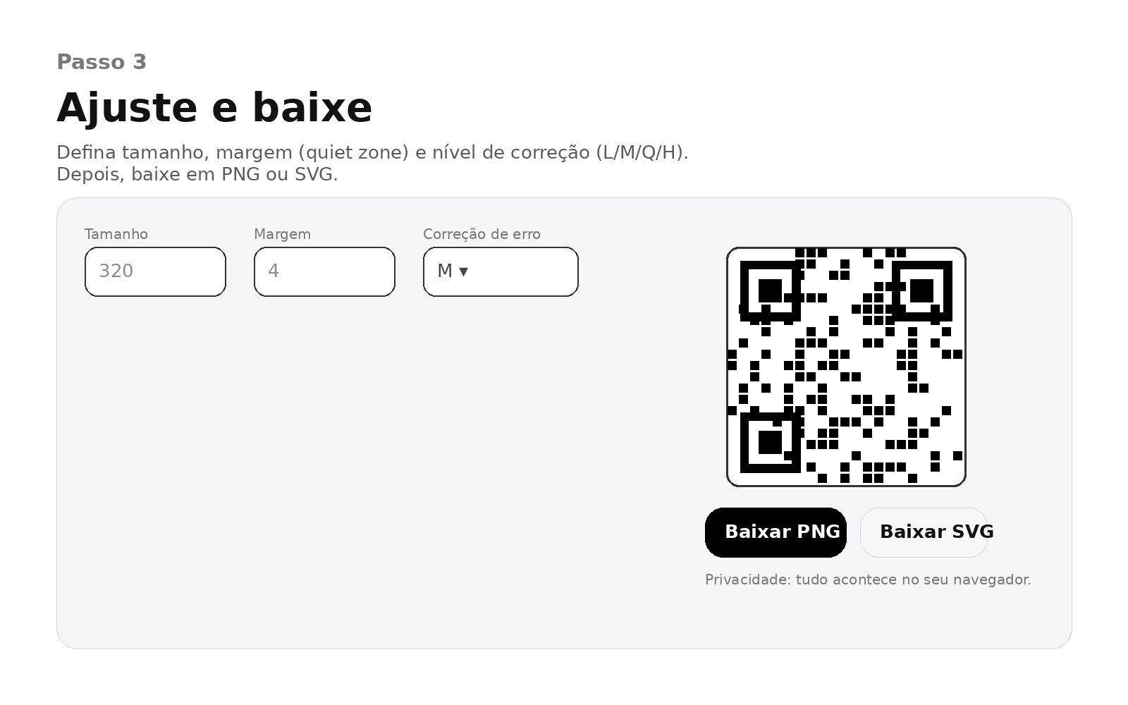 Ajustando tamanho e baixando o QR Code